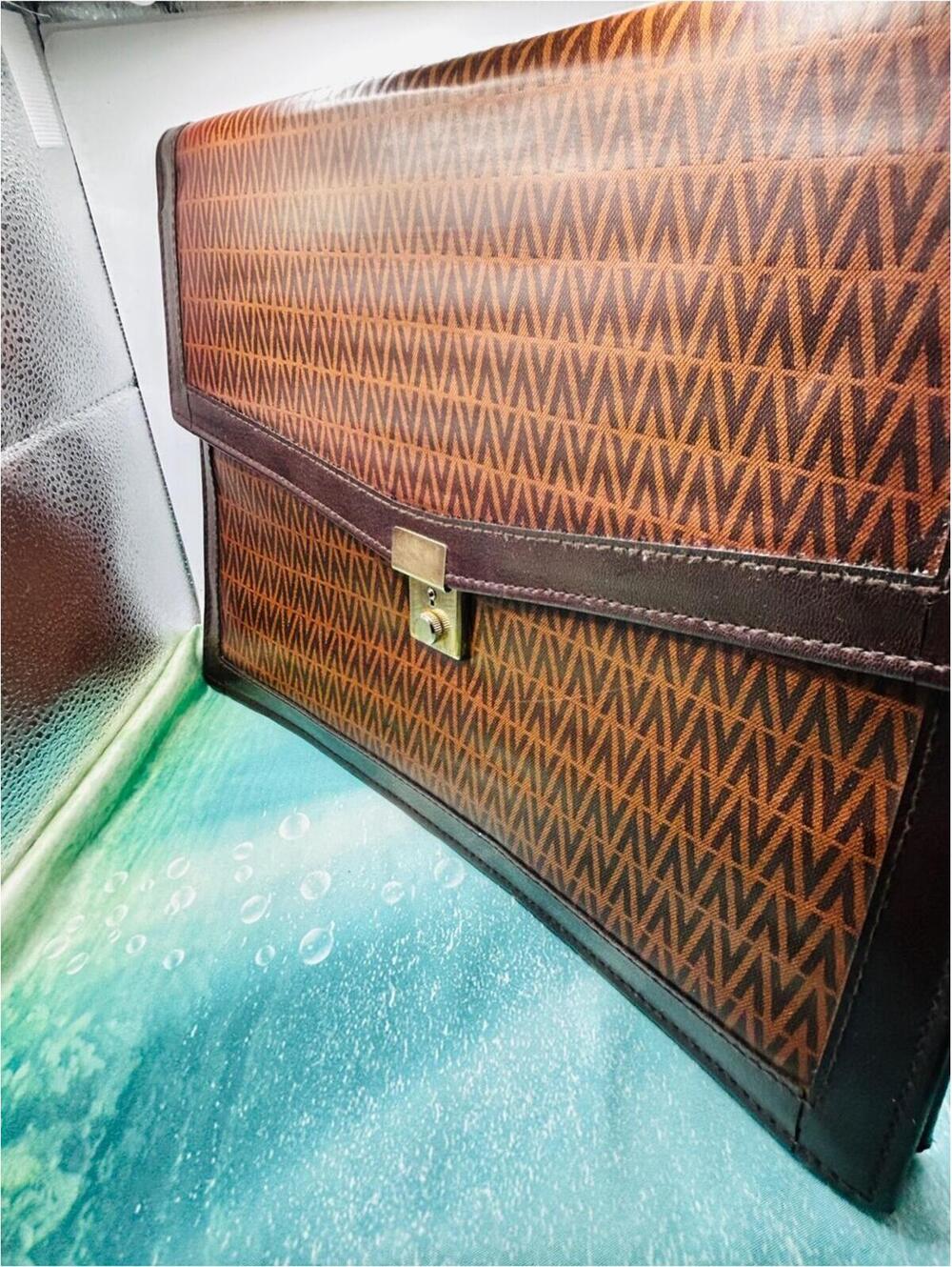 Valentino Monogram Portfolio Clutch Zig Zag V Coated PVC & Leather Vintage